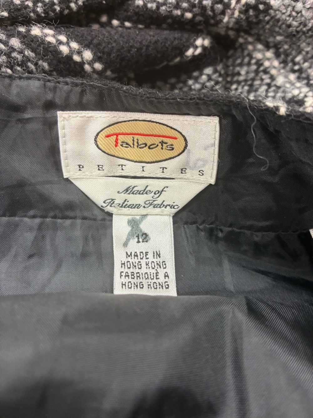Talbots Petite Plaid Wrap Skirt Wool Blend Fringe Midi Black White Size 12 - Picture 4 of 6